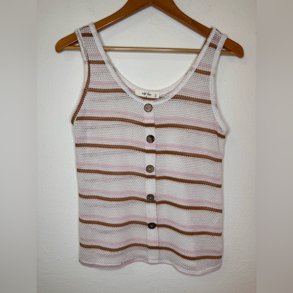 Wild Love Stripped Knit Button-Down Tank Top Pink/White/Brown